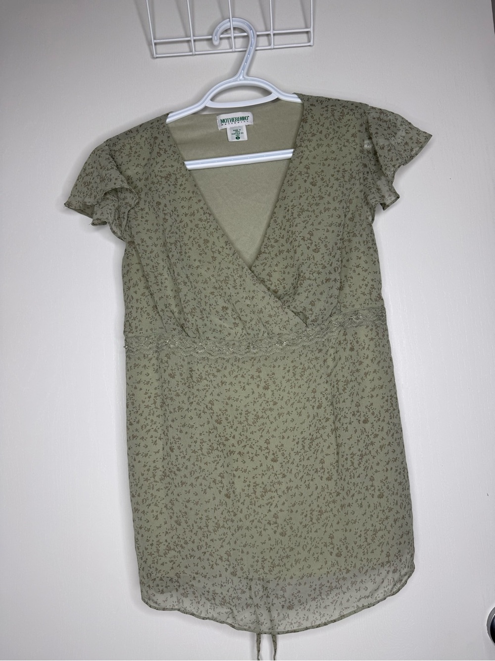 Motherhood Maternity Olive Green Floral Wrap Mini Top Small